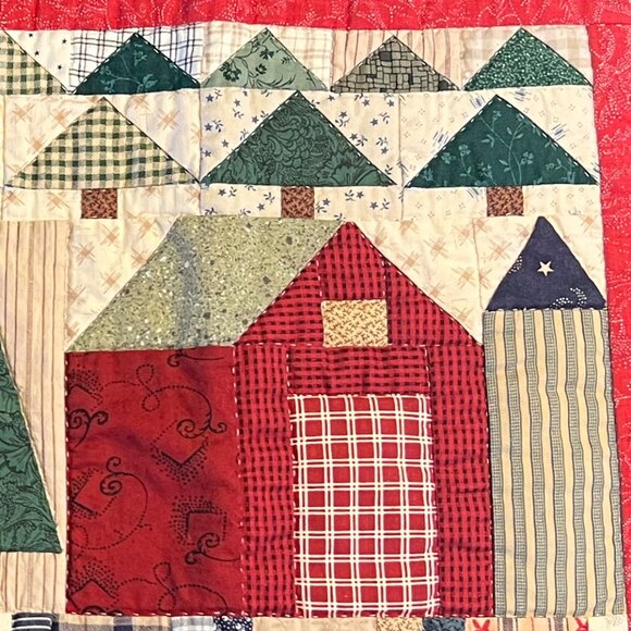 Hand Stitched Homemade Folk Art Patchwork Quilted Wall Hanging or Table Runner - Picture 12 of 15